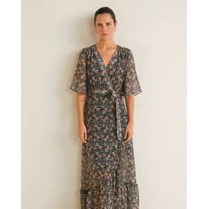 Mango Dark Floral Wrap Maxi Dress